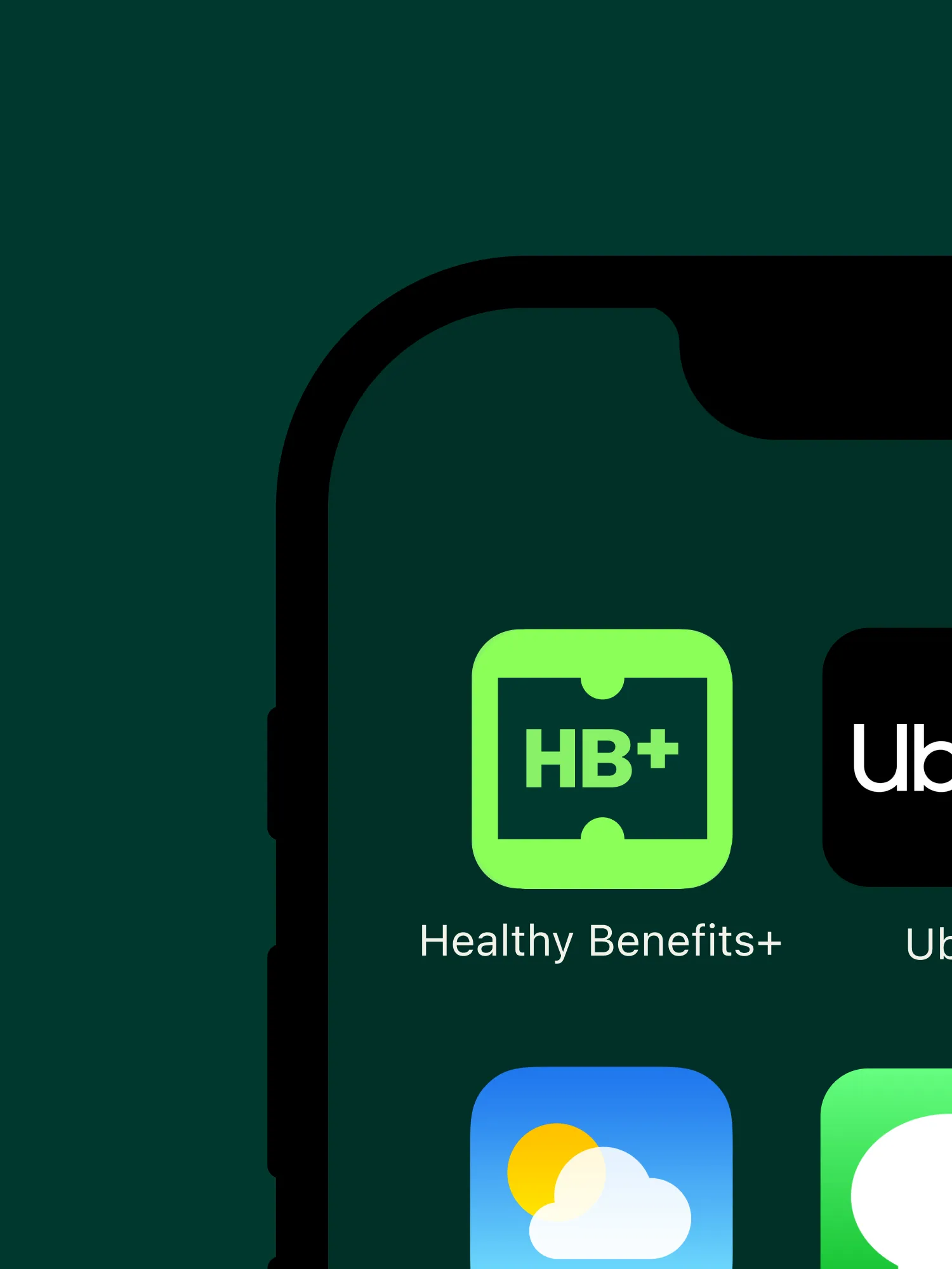Healthy Benefits+ app icon on a phone home screen.