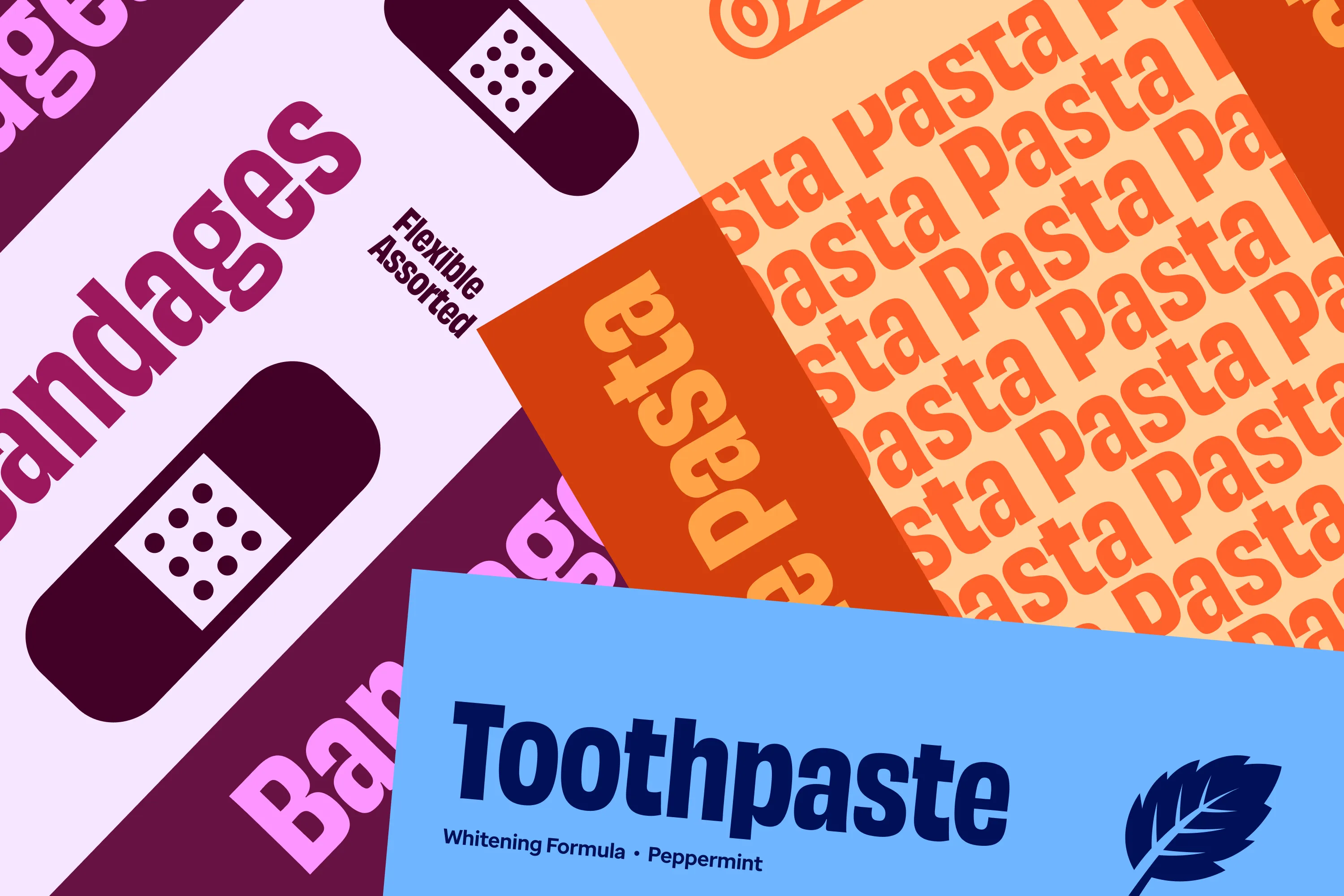 Healthy Benefits+ typography and packaging-inspired brand graphics.