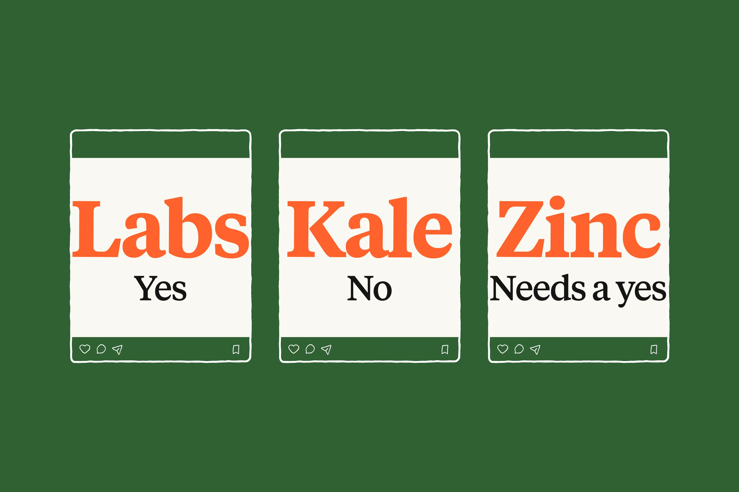 Optum eligibility messages for labs, kale, and zinc.