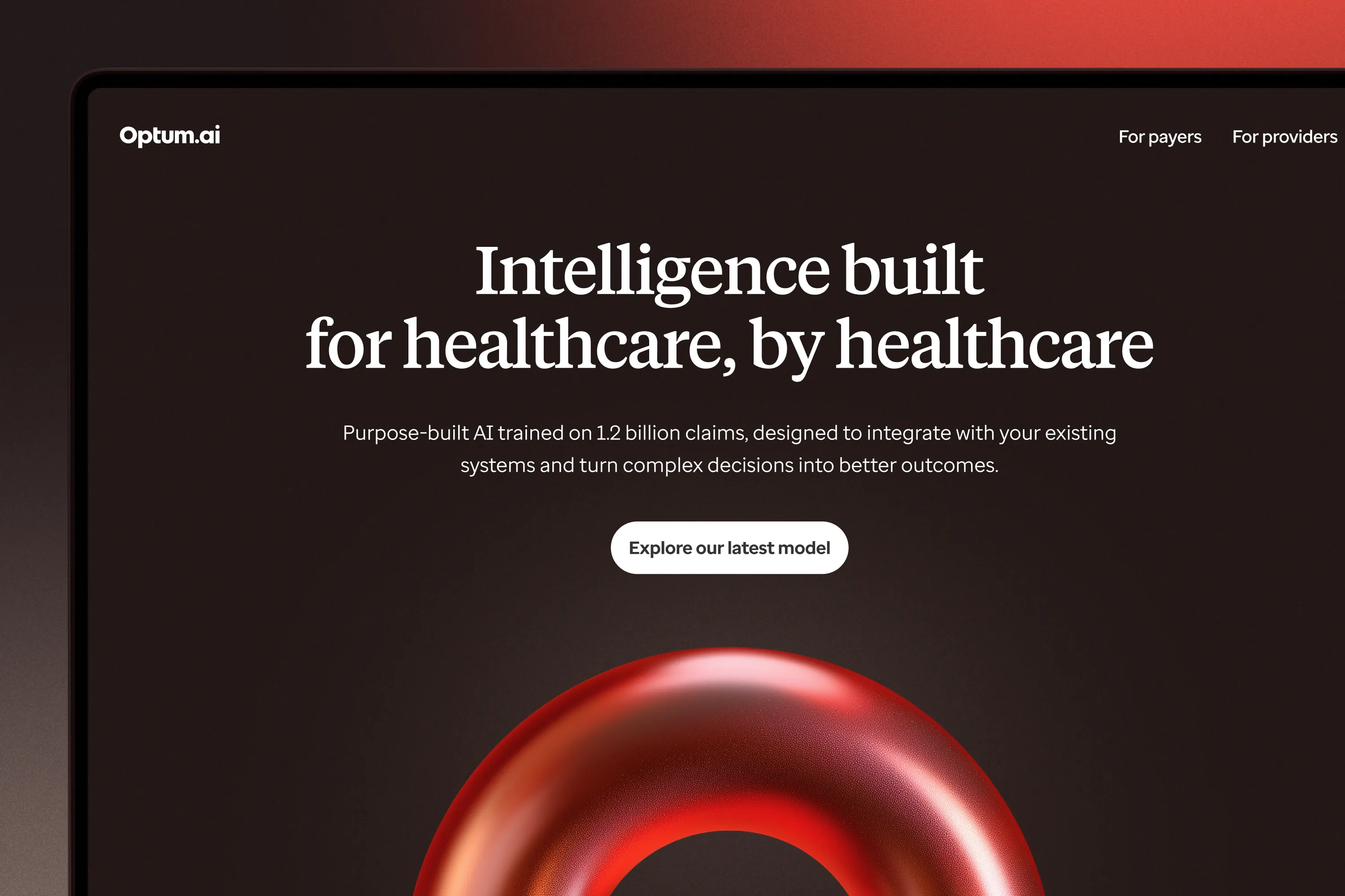 Optum AI website introducing intelligence built for healthcare, by healthcare.