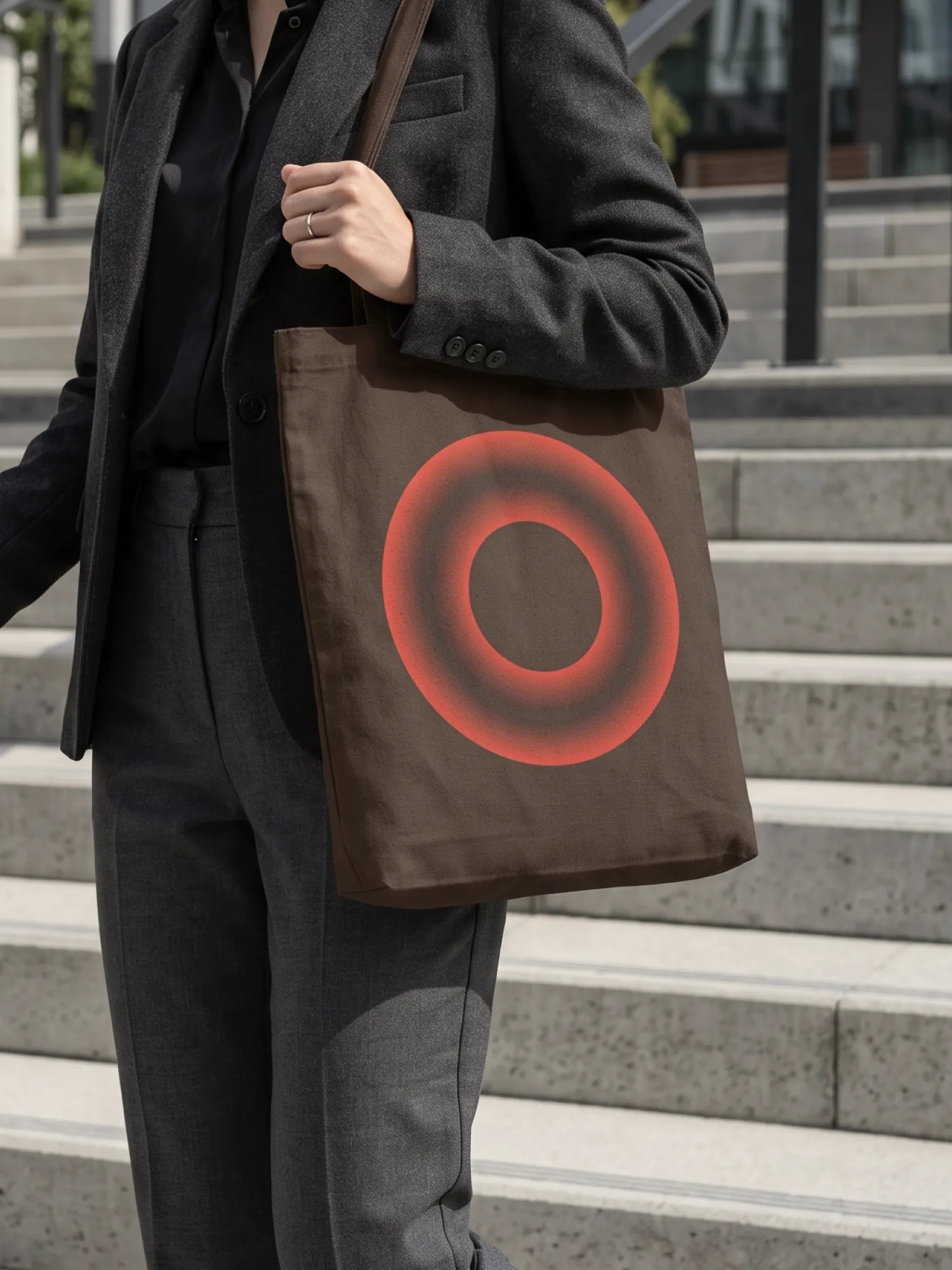 Optum AI tote bag with a glowing orange ring.