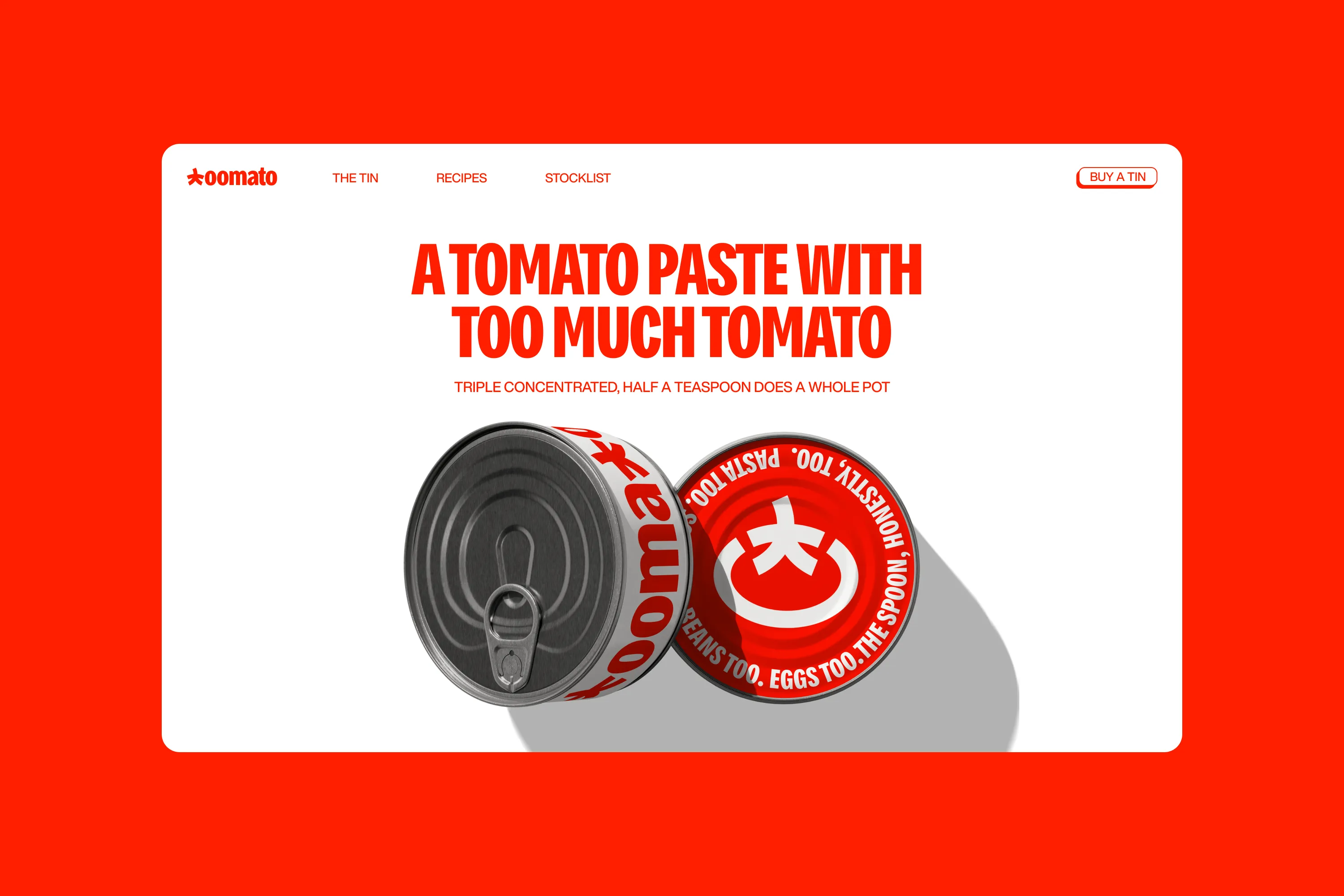 Toomato desktop website introducing triple-concentrated tomato paste.